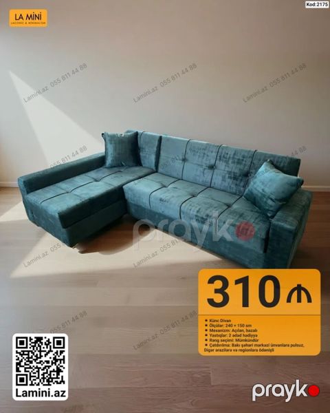 Künc Divan – Kod: 2175 Ölçülər: 240 150 sm Mexanizm: Açılan — Bakı
