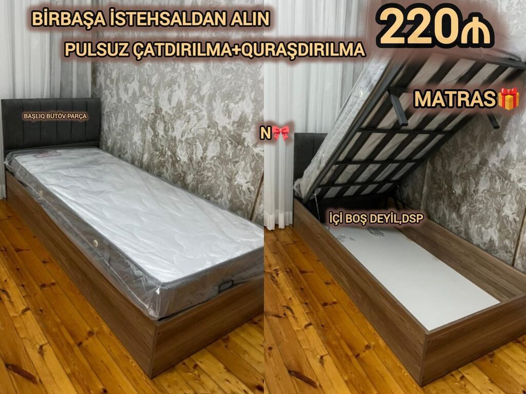 Yeni, Təknəfərlik çarpayı, Bazalı, Matras ilə, Siyirməsiz