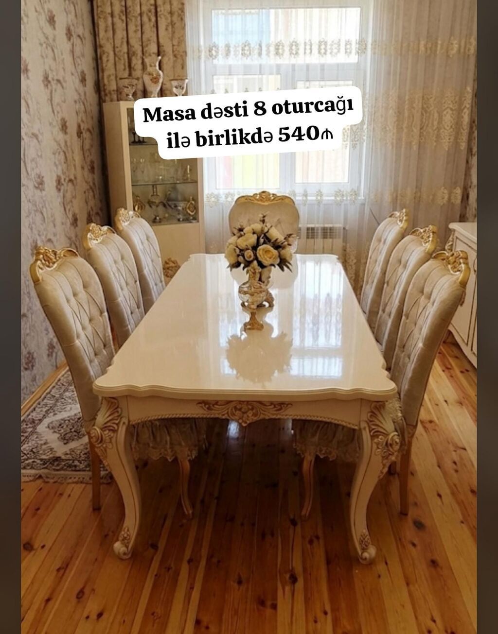 Qonaq otağı üçün masa dəsti — 8 stulla, 2×90 sm — Masalar, Bakı