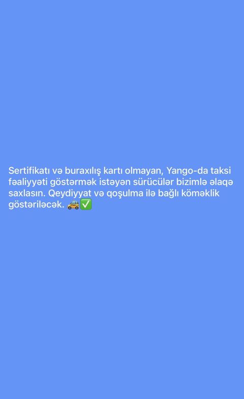 Taksi sürücüsü tələb olunur, Avtomobilin icarəsi, Gündəlik ödəniş, Təcrübəsiz