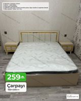 Çarpayı – 160×200 sm - Model: başlıqlı, klassik-modern dizayn, krem — Mebel