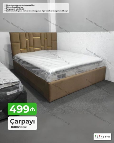 Çarpayı – 160×200 sm - Başlıq: Yumşaq parça üzlü, dekorativ tikiş və