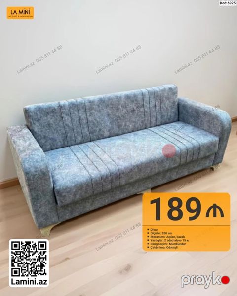 Divan – Kod: 6925 - Uzunluq: 200 sm - Mexanizm: açılan, bazalı — Bakı