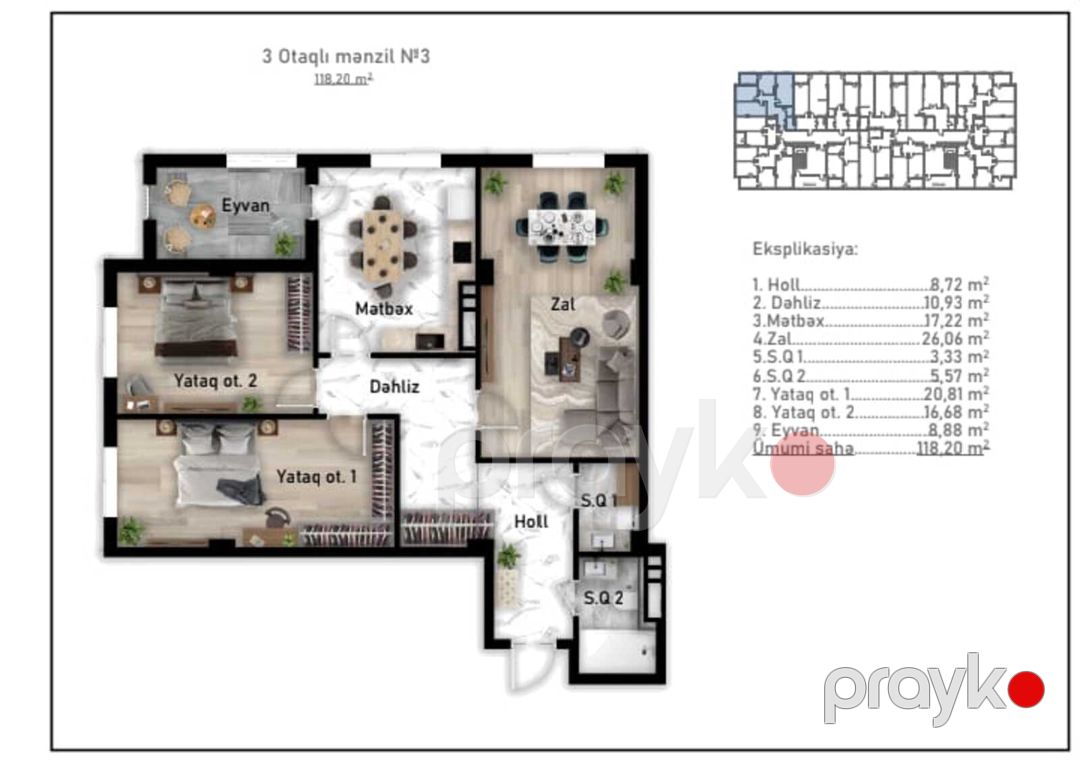 Satılır 3 otaqlı yeni tikili 118 m² — Mənzil, Bakı (7)