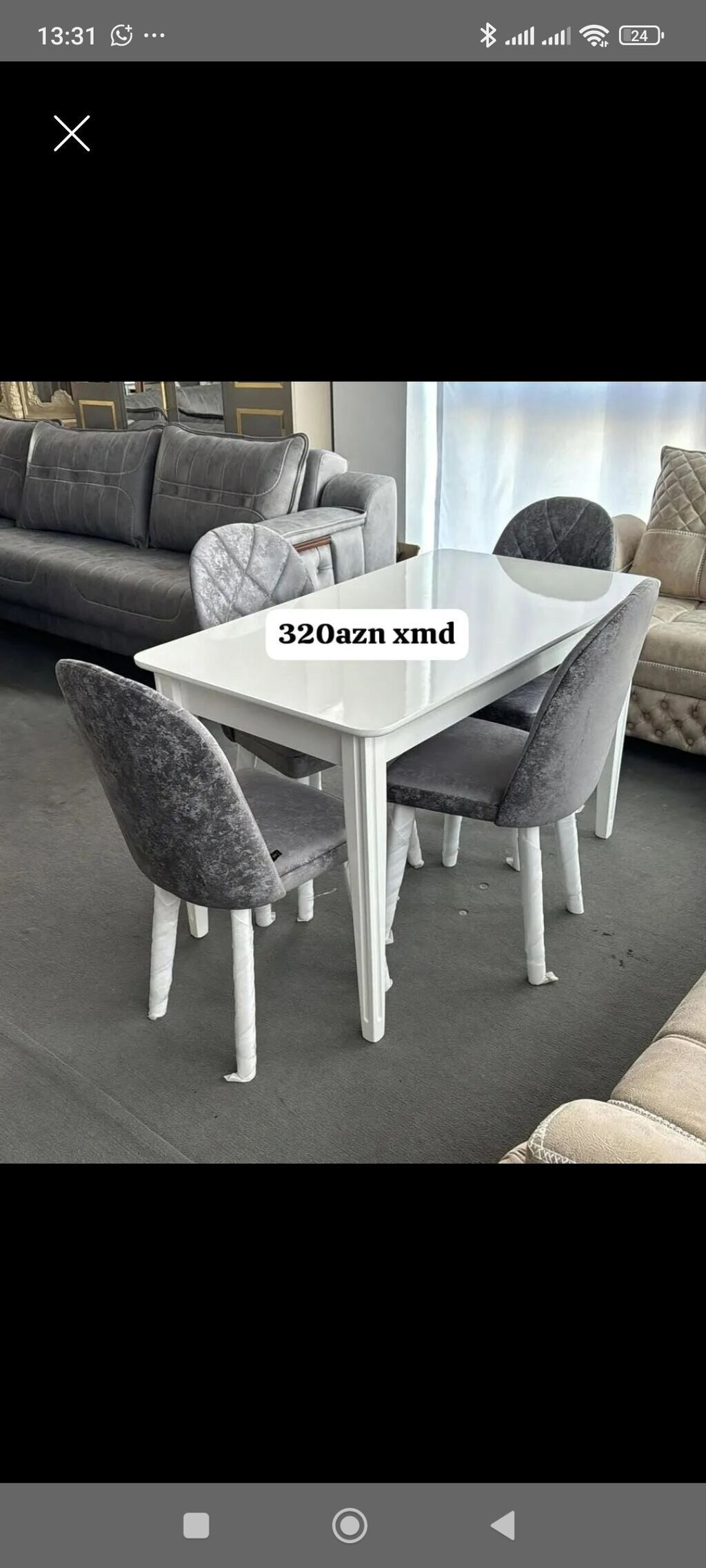 Ağ rəngli yemək dəsti – masa və 4 stuldan ibarət. - Masa: düzbucaqlı