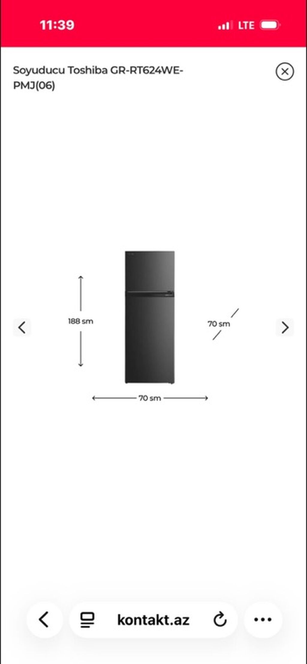 Toshiba GR-RT624WE-PMJ(06) ikikameralı soyuducu - Ölçülər: hündürlük — Soyuducular, Bakı (2)