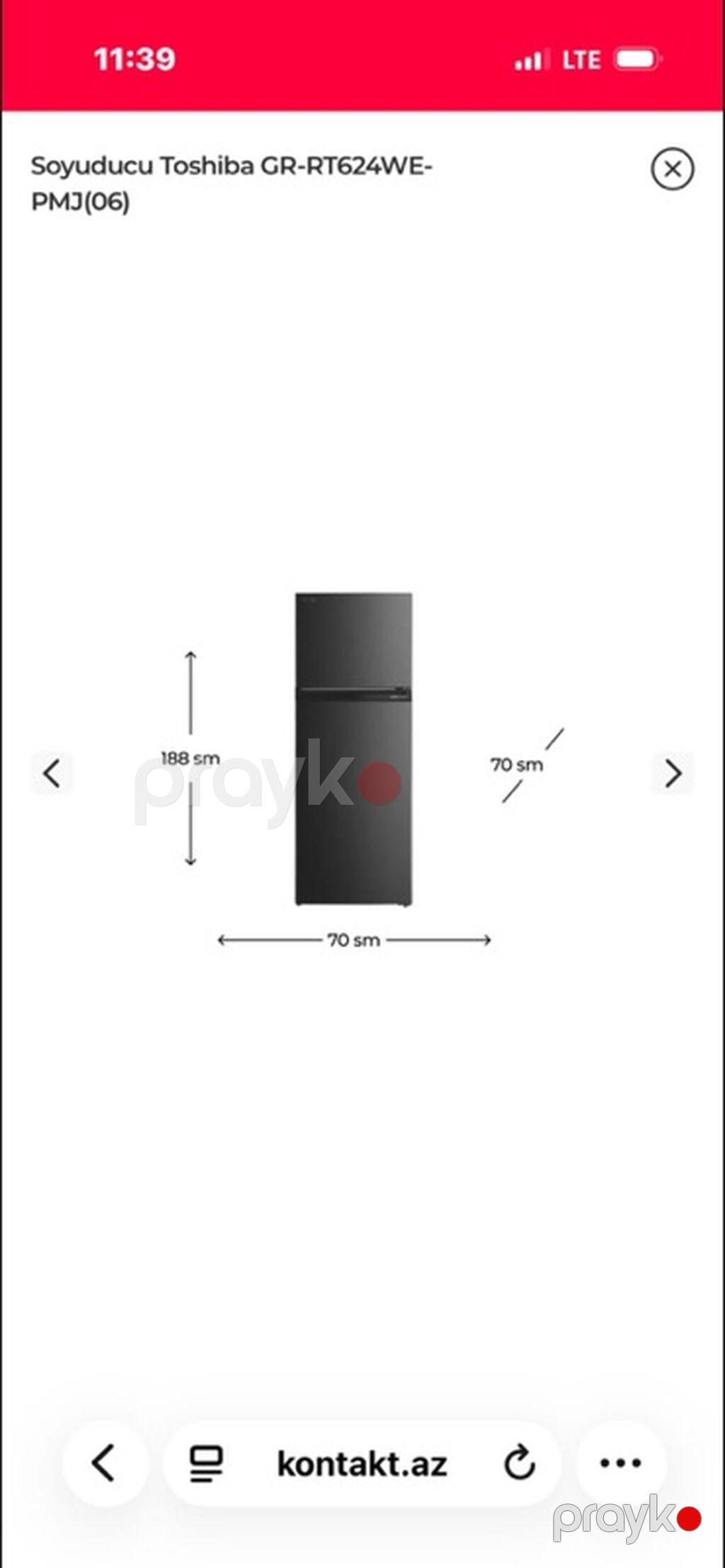 Toshiba GR-RT624WE-PMJ(06) ikikameralı soyuducu - Ölçülər: hündürlük — Soyuducular, Bakı (2)
