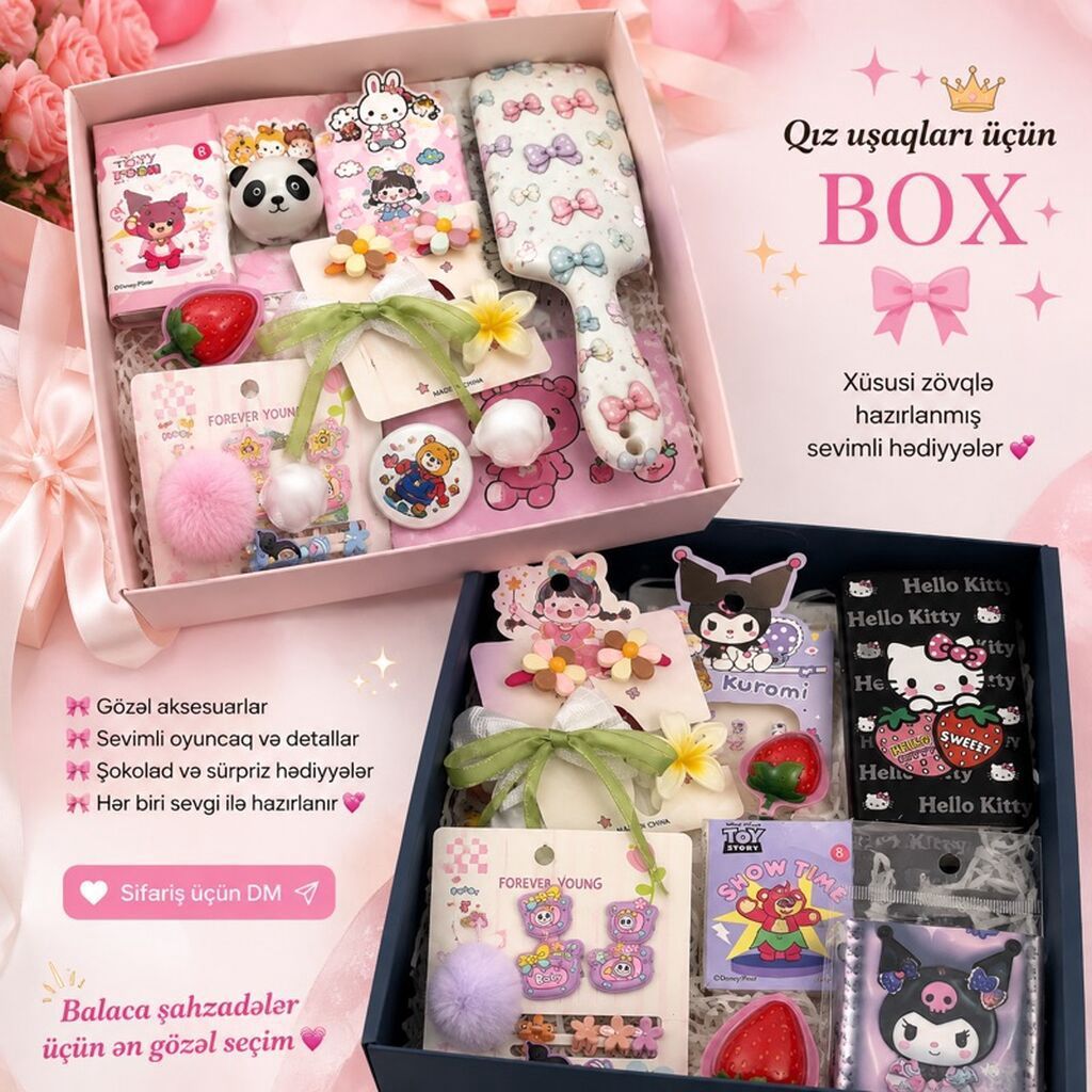 Qız uşaqları üçün hədiyyə box - Xüsusi zövqlə yığılmış sevimli