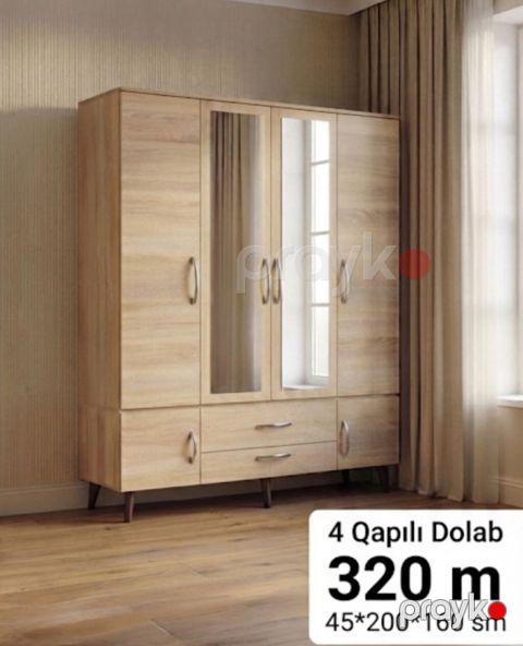 Yeni, 4 qapılı, Qəhvəyi, Açılan, Düz dolab — Bakı