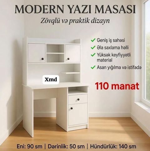 Modern yazı masası – zövqlü və praktik dizayn. Xüsusiyyətlər: - Geniş — Sumqayıt