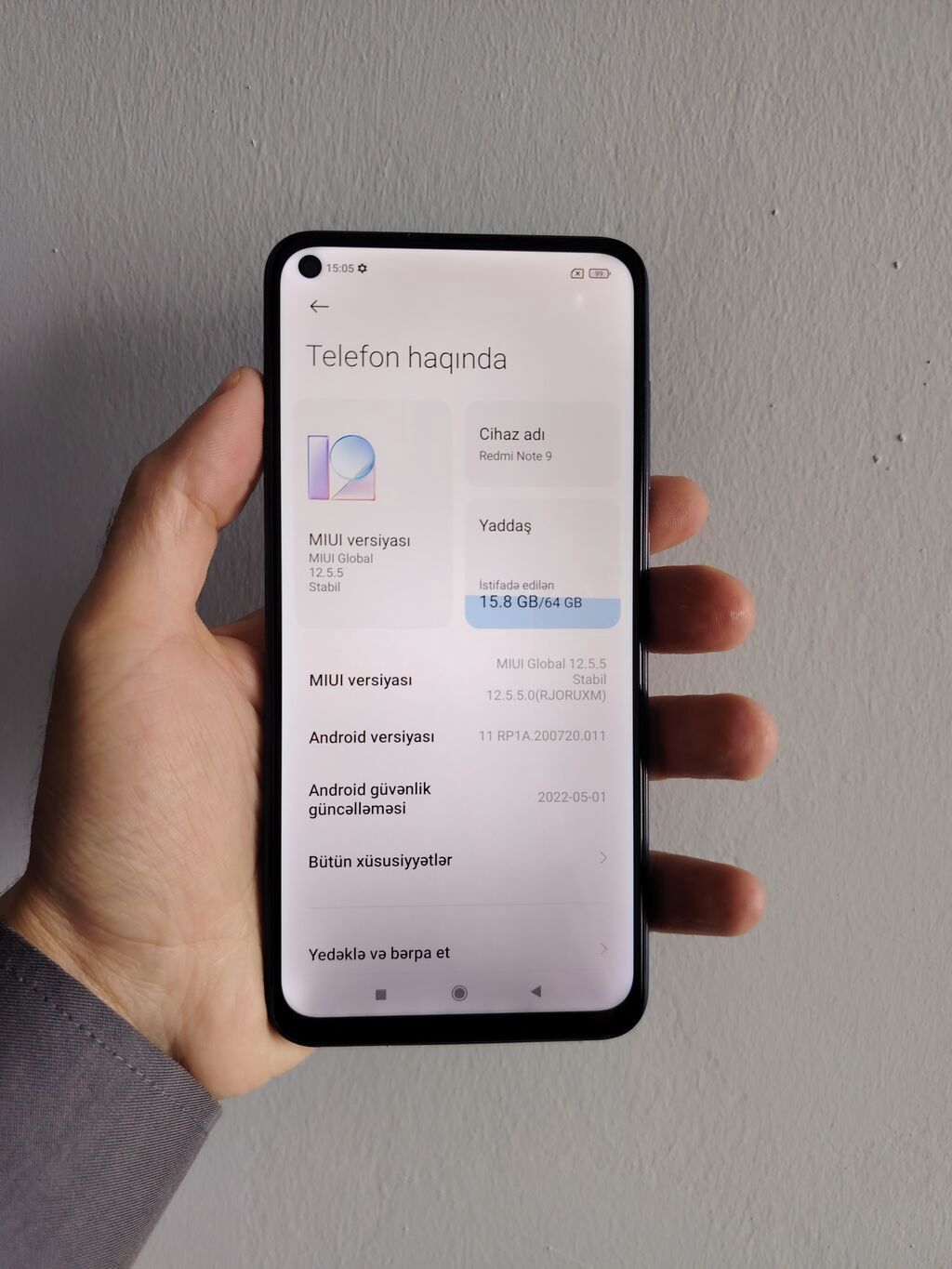 Redmi Note 9, 64 GB, rəng - Göy, Barmaq izi, İki sim kartlı, Face ID — Elektronika, Bakı (3)