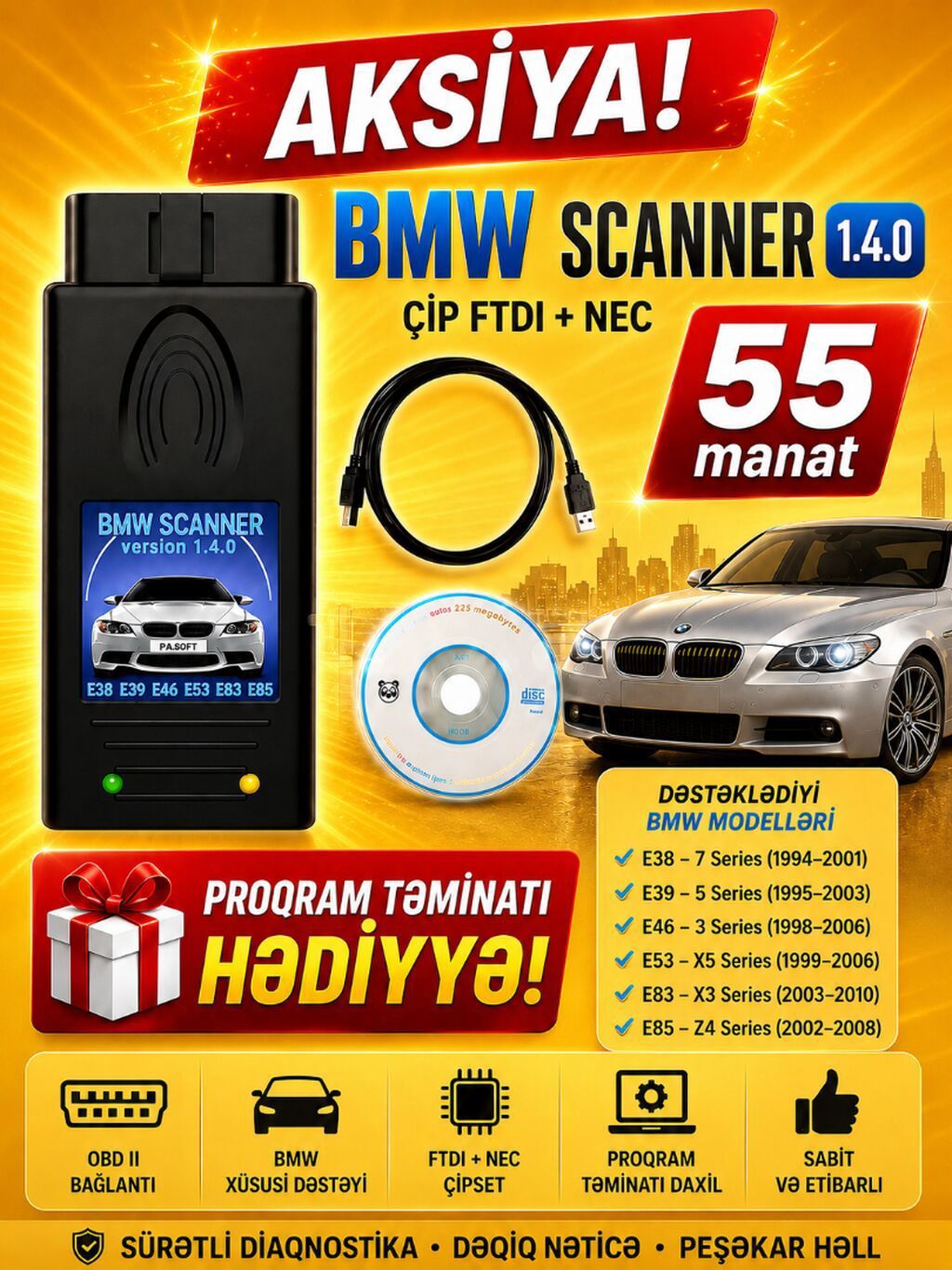 BMW 1.4.0 scanner. ✔✔✔ ŞOK QİYMƏT !!!!!!! 3, 5, 7 seriya, X3, X5 SUV и — Avto, Lənkəran