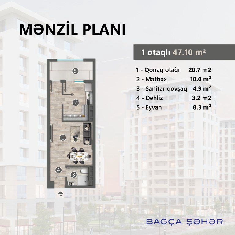 Satılır 1 otaqlı yeni tikili 47.1 m² — Mənzil, Sumqayıt (4)