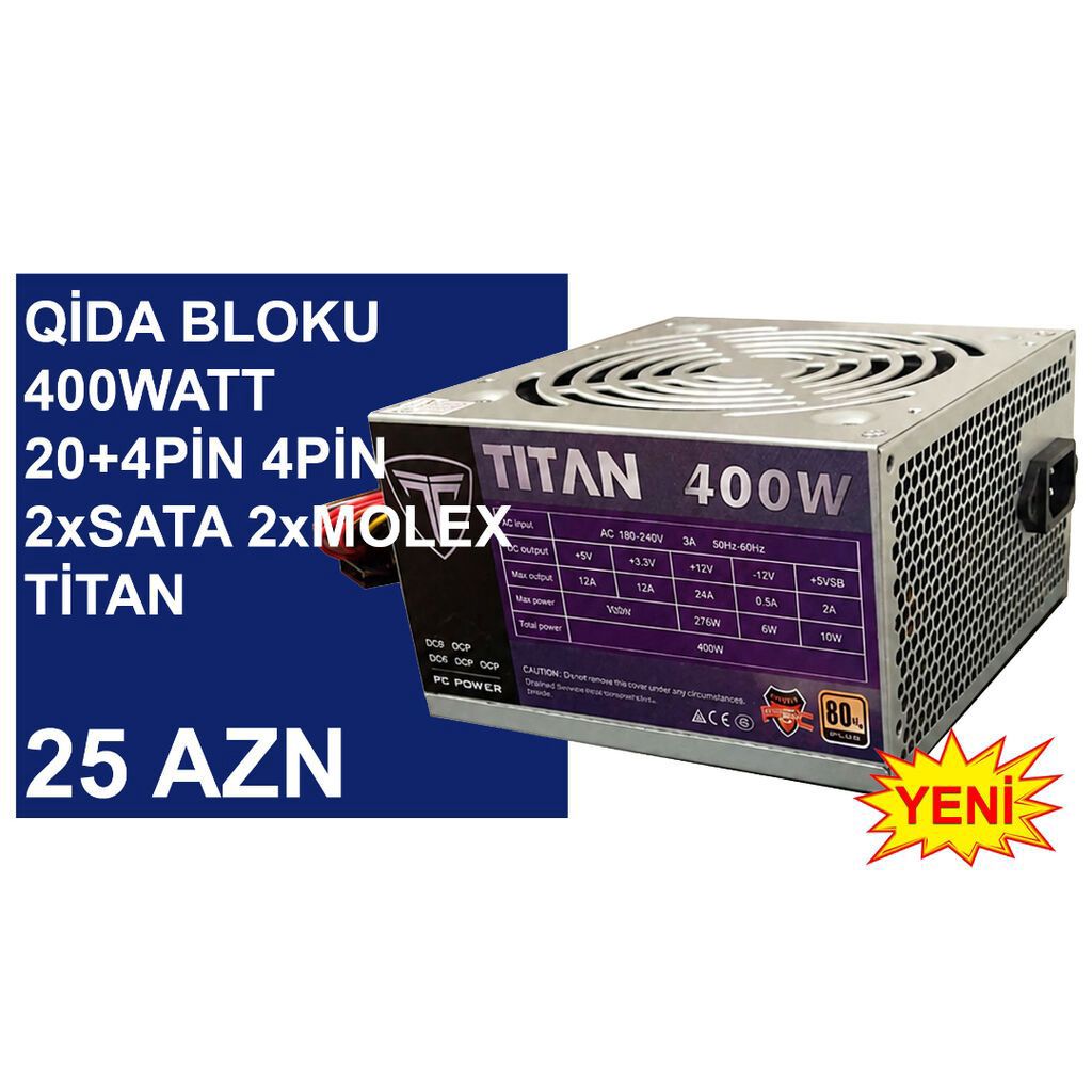 Qida Bloku “400Watt Titan” ⭐400Watt 24pin 4pin 2xsata 2xmolex Titan