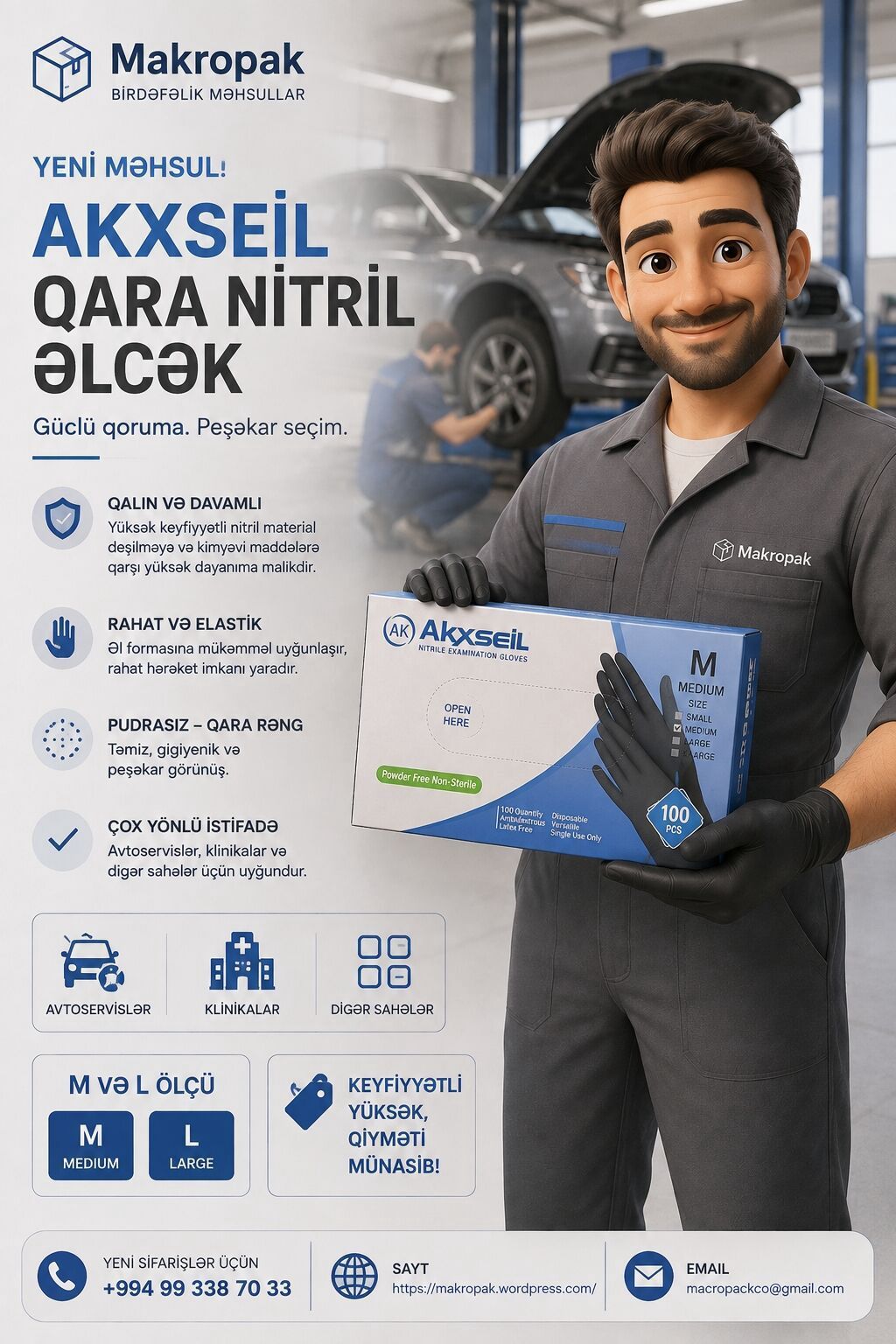 🧤 Güclü və rahat seçim! 🔹 Akxseil marka qara nitril əlcək ▫️ Qalın və