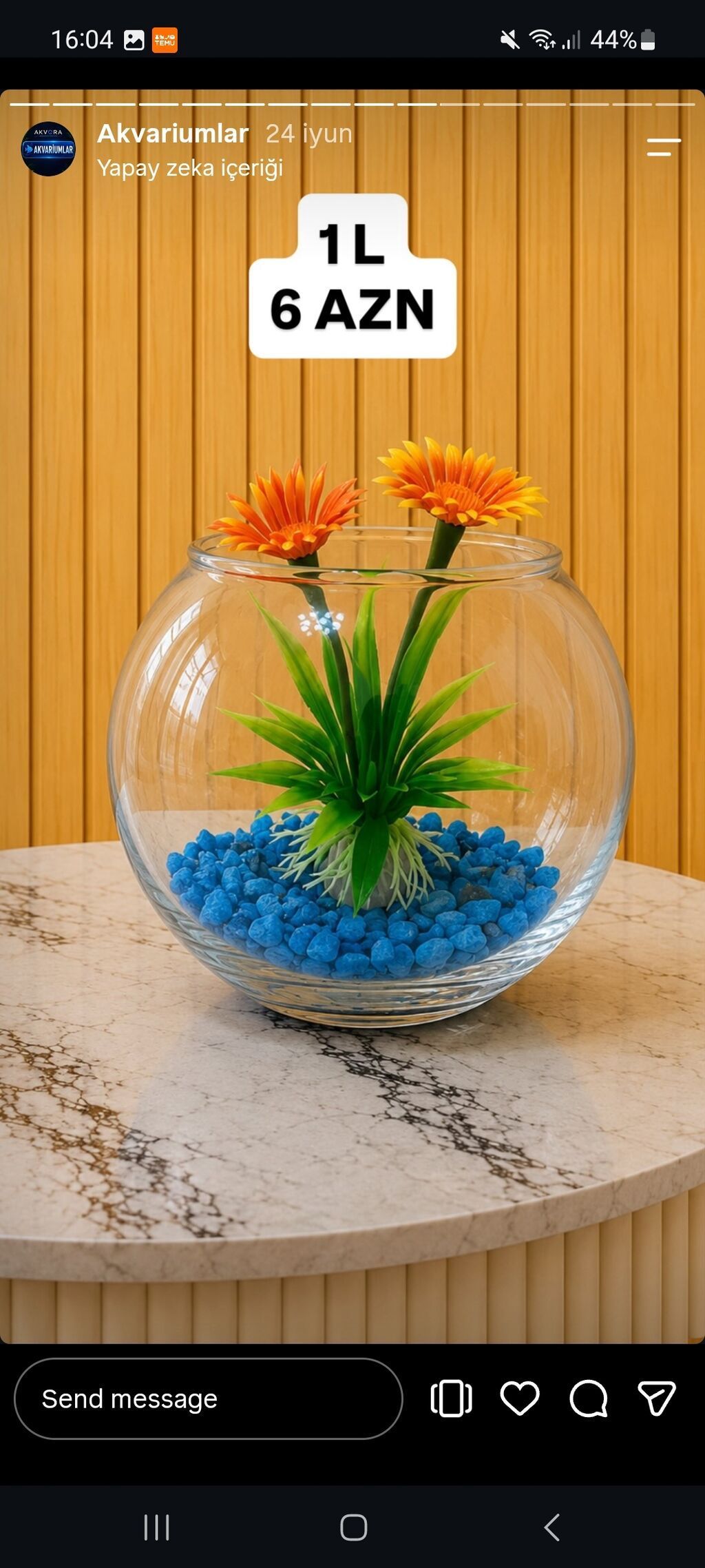 Şüşə akvarium qabı, 1L / 3L, Bohemian tərzində