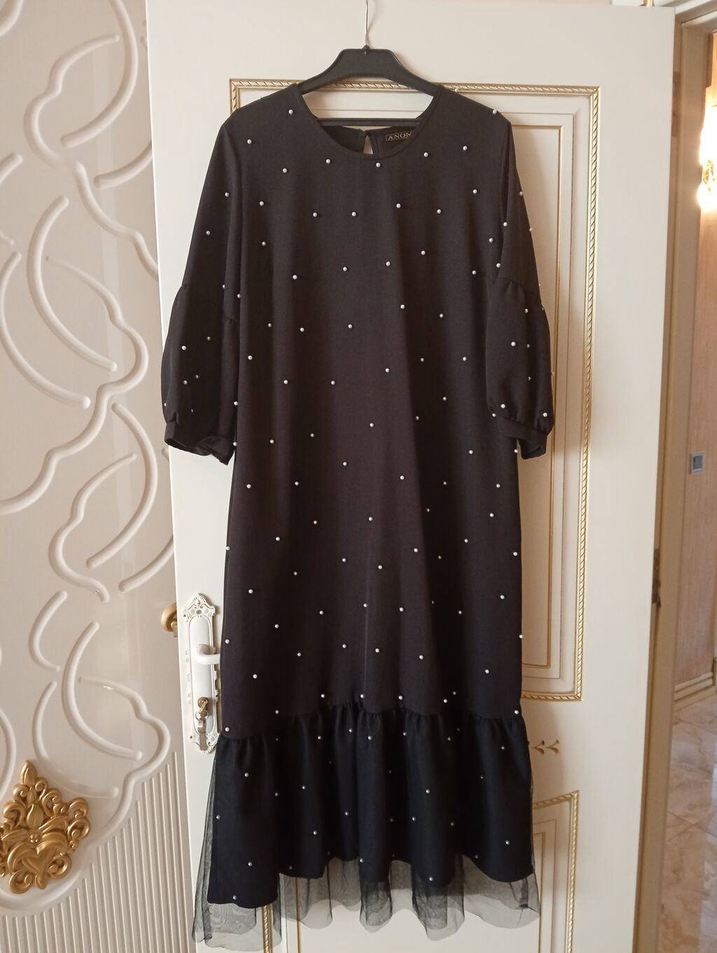 Qara rəngli, incə mirvari aplikasiyalı şıq don. - Model: A-kəsim — Şəxsi əşyalar, Xırdalan (2)