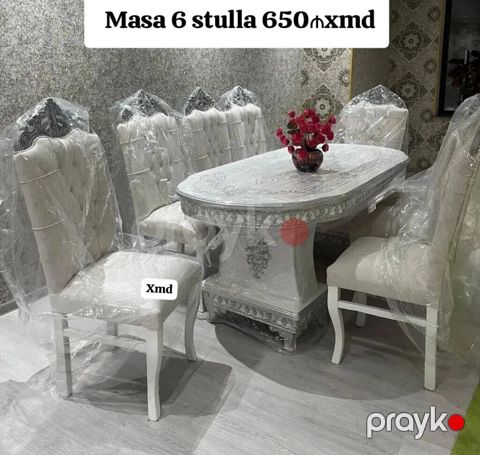 Mebellər dəsti – masa + 6 stul - Klassik üslubda oymalı dizaynlı — Bakı