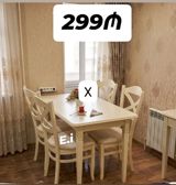 Mətbəx/qonaq otağı üçün klassik dizaynlı stol-stul dəsti. Açıq krem — Furniture