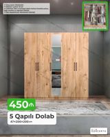 5 qapılı geyim dolabı - Ölçü: 47×200×200 sm - Material: 18 mm laminat — Mebel