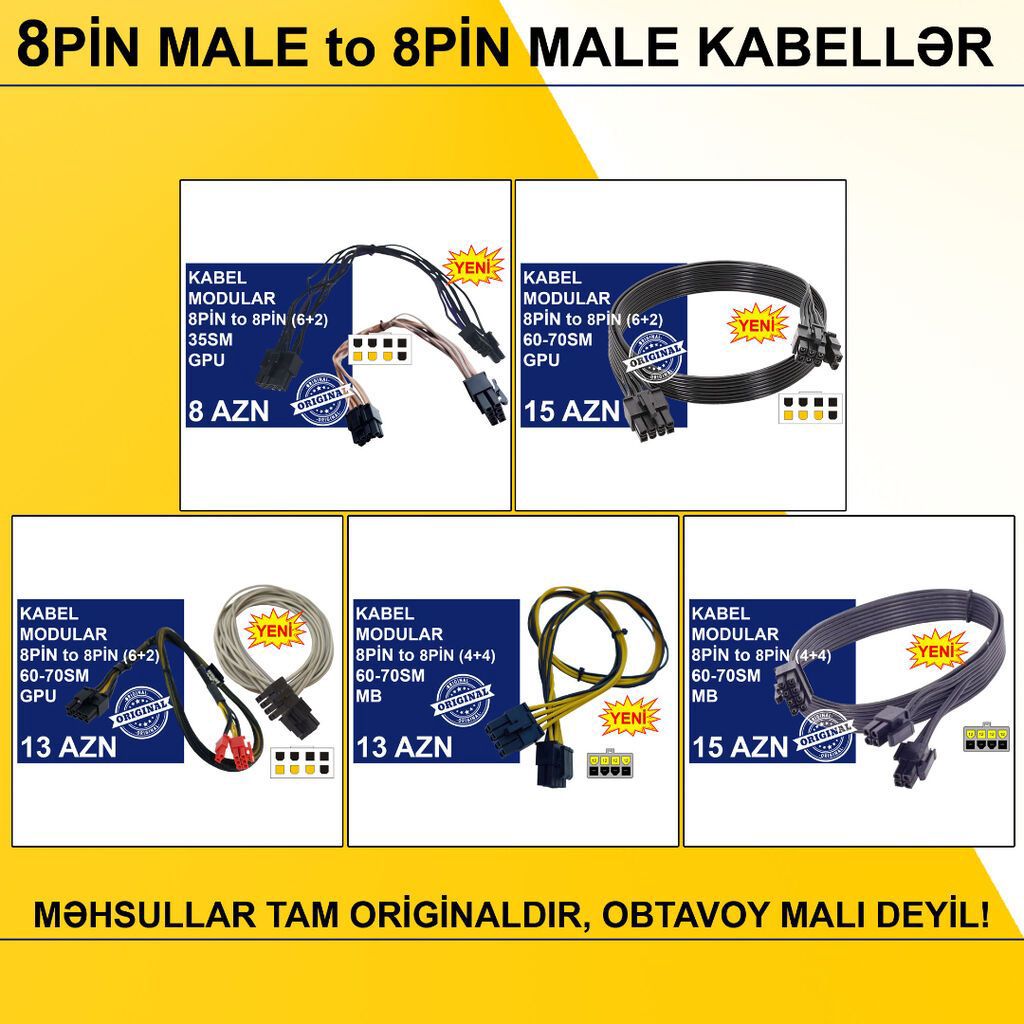 Kabellər "8PİN MALE to 8PİN MALE Original” MƏHSULLAR TAM ORİGİNALDIR