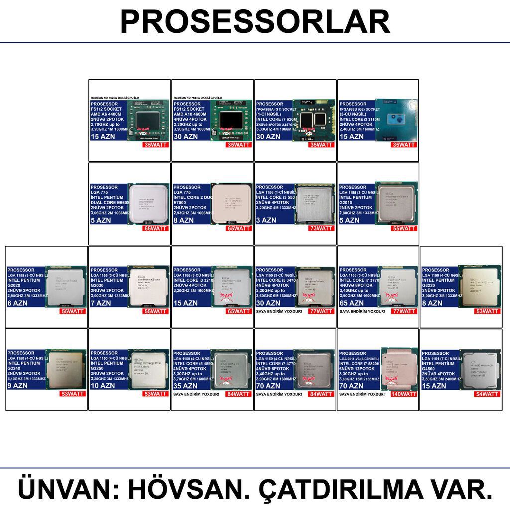 Prosessorlar 📍Ünvan: Bakı şəh, Suraxanı ray, Hövsan qəs. YOXLAMAĞA