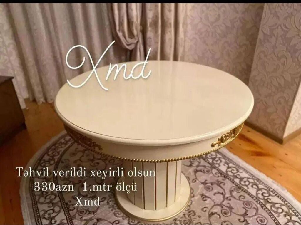 Zərif dizaynlı dairəvi masa - Rəng: krem/ivori, qızılı dekor — Masalar, Bakı