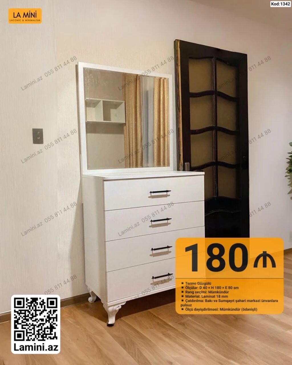 Termo güzgülü komod – Kod: 1342 - Ölçülər: D 40 x H 180 x E 80 sm - — Mebel, Bakı