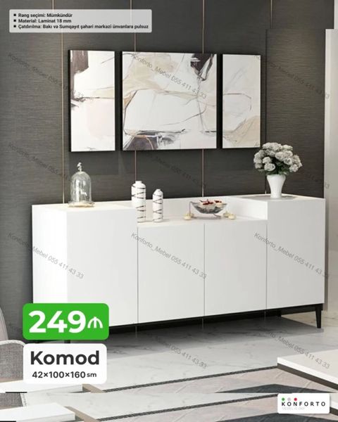 Məhsul: Komod Ölçülər: 42 × 100 × 160 sm Material: 18 mm laminat