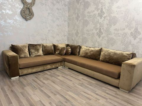 L‑şəkilli divan satılır. Açılmır, baza yoxdur. - Material: yumşaq — ikinci el mallarin satisi — Divanlar