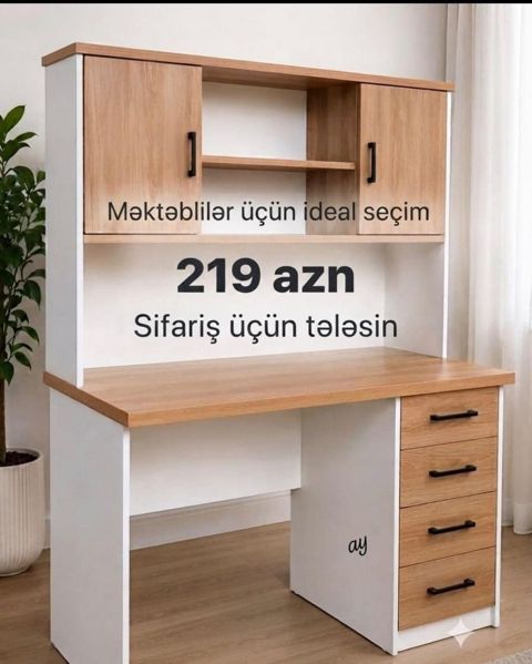 Düz masa, Stulsuz, Polkalı, Siyirməli, Sadə laminat — NM Mebel — Kompyuter masaları və kreslolar