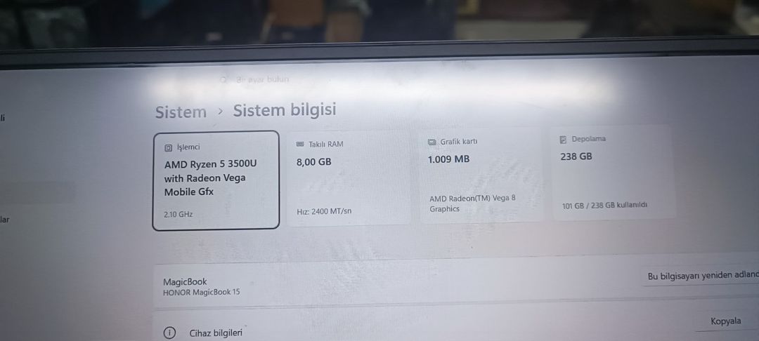 Huawei MagicBook — Ryzen 5 3500U, 8 GB RAM, 256 GB SSD — Lenovo, Bakı (5)