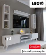 Ağ rəngli müasir TV stendi və divar rəfləri dəsti - Ölçü: 180 sm (TV — Furniture
