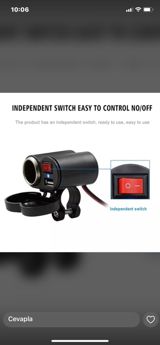 Motosiklet üçün sükan üzərinə quraşdırılan 12V aksesuar çakmağı və USB — Зарядные устройства
