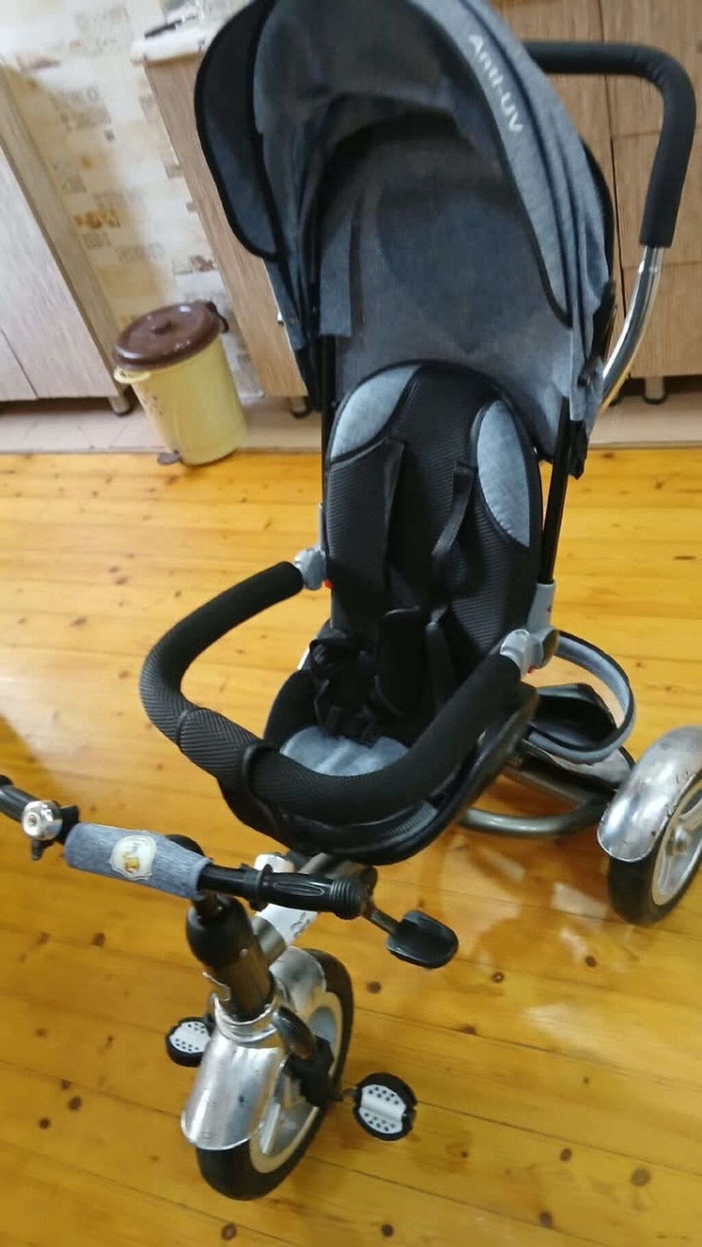 Uşaq üçün 3 təkərli velosiped-araba (tricycle) - Rəng: boz - Anti-UV