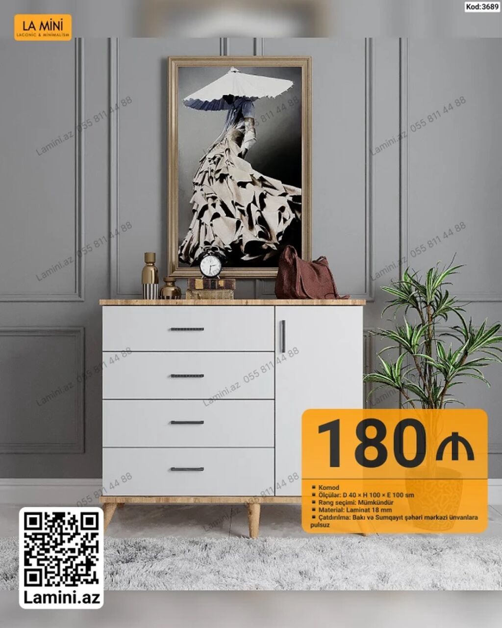 Komod – La Mini - Ölçülər: Dərinlik 40 sm x Hündürlük 100 sm x En 100