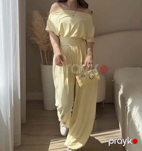 Qadın ikili dəst (üst + şalvar), açıq sarı, L ölçü — Bakı
