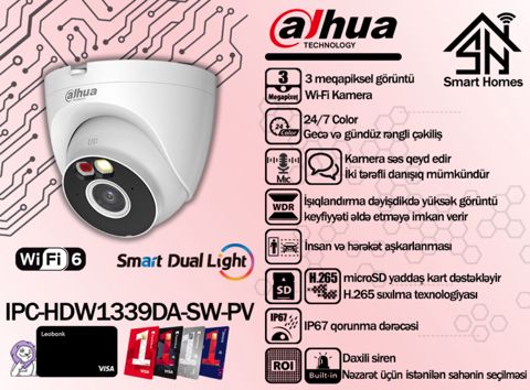Dahua 3MP Wi-Fi kamerası DH-IPC-HDW1339DA-SW-PV — Bakı