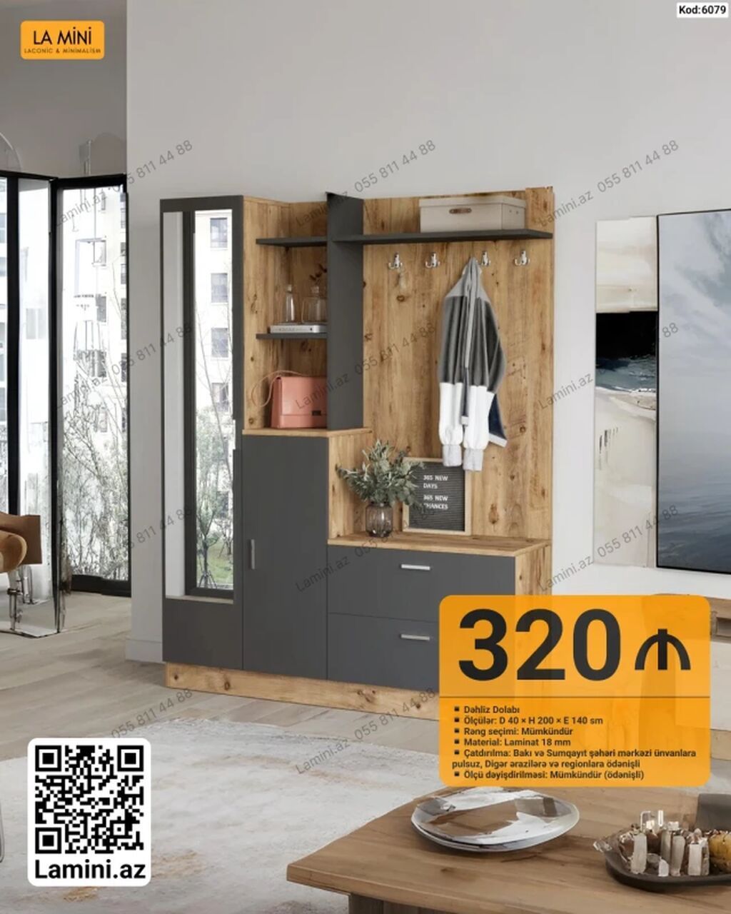LA MINI dəhliz dolabı – Kod: 6079 - Ölçülər: D 40 × H 200 × E 140 sm