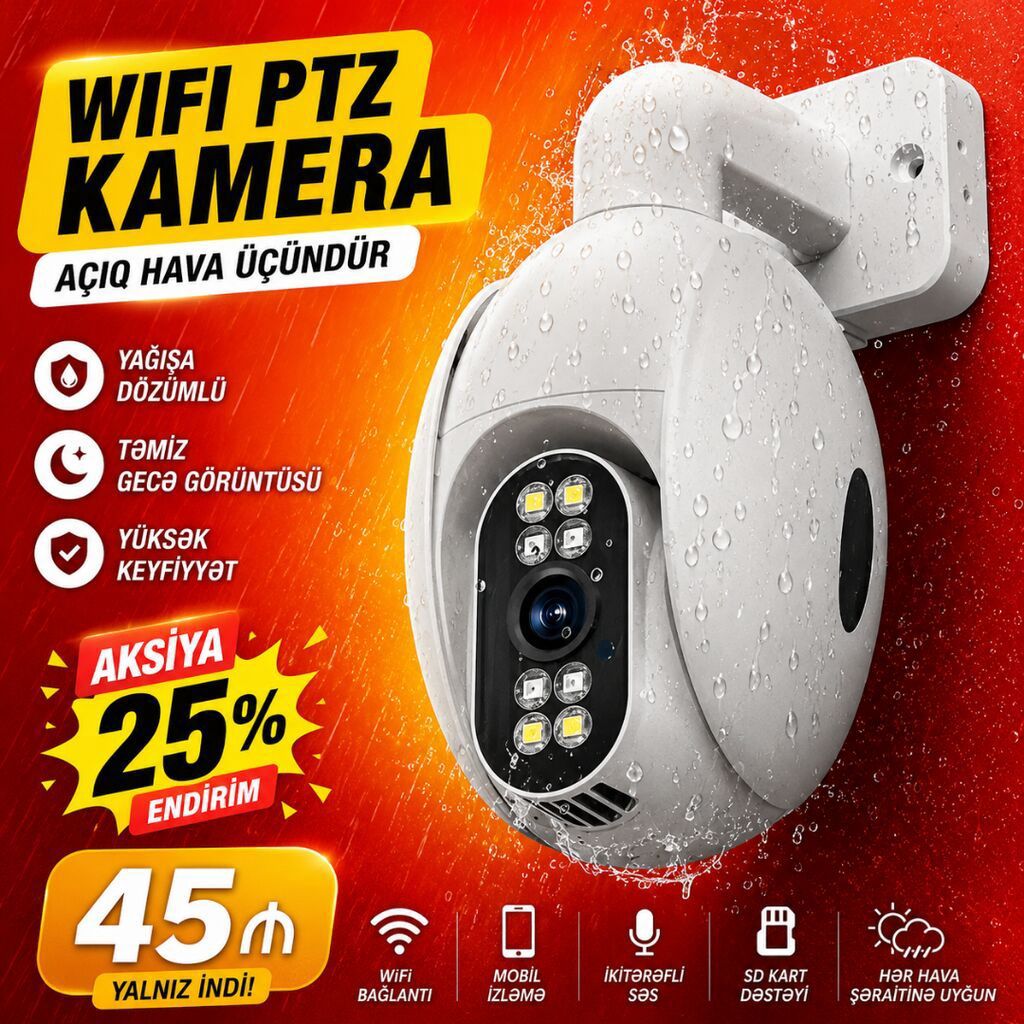 Wifi ptz kamera. 🚩🚩 Super qiymət! 🚩🚩 Yağışa dözümlü və çox — Elektronika, Lənkəran