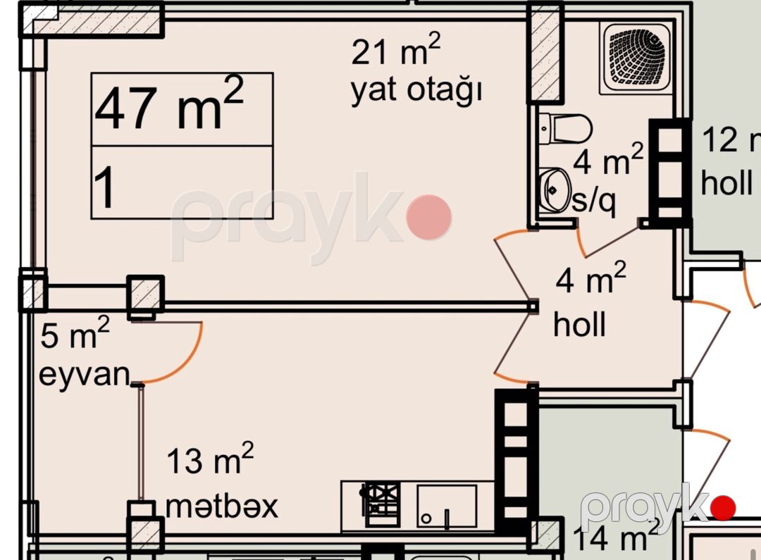 Satılır 2 otaqlı yeni tikili 47 m² — Mənzil, Bakı (5)