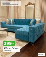 Künc Divan – 260×160 sm • Açılan, bazalı mexanizm • Yastıqlar: 2 ədəd — Мебель