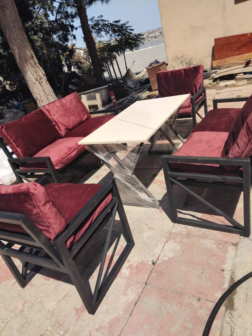 Metall karkaslı açıq hava mebel dəsti Tərkib: - 1 ədəd ikinəfərlik — Mebel, Digah (5)