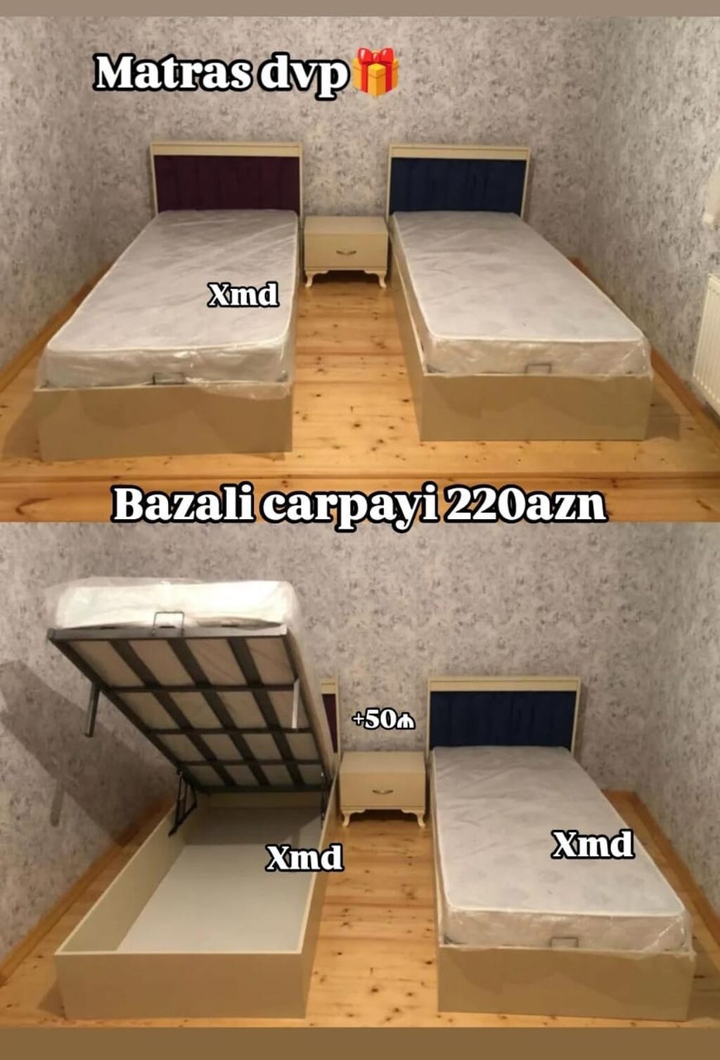 Bazalı tək nəfərlik çarpayı – 220 AZN - Qaldırılan baza sistemi: geniş