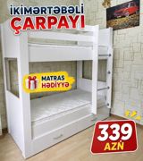 İkimərtəbəli çarpayı — ağ, matras hədiyyə — Beds