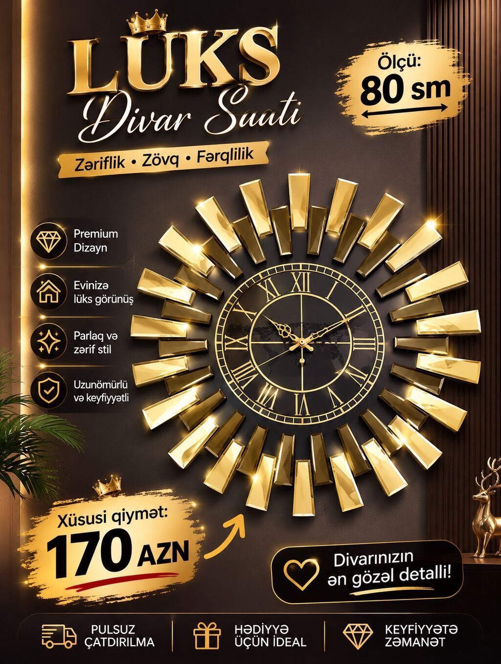 Divar saatları, Arxa işıq — Mallar, Bakı (6)