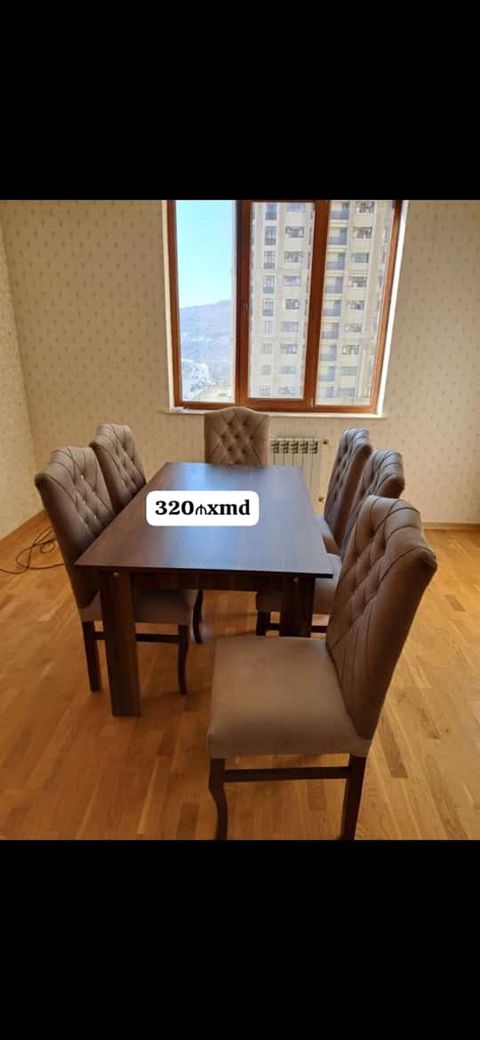 Yemək masası dəsti - Dəst: 1 ədəd düzbucaqlı masa + 6 ədəd stul -