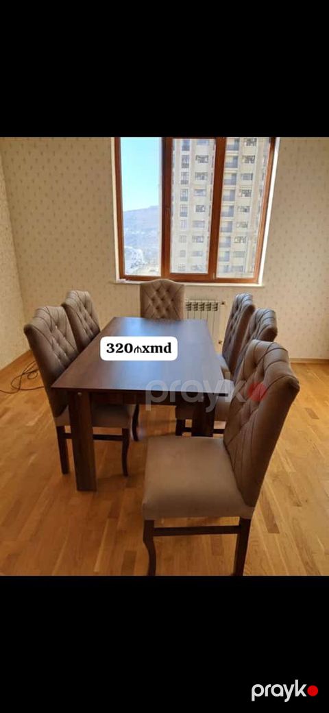 Yemək masası dəsti - Dəst: 1 ədəd düzbucaqlı masa + 6 ədəd stul -