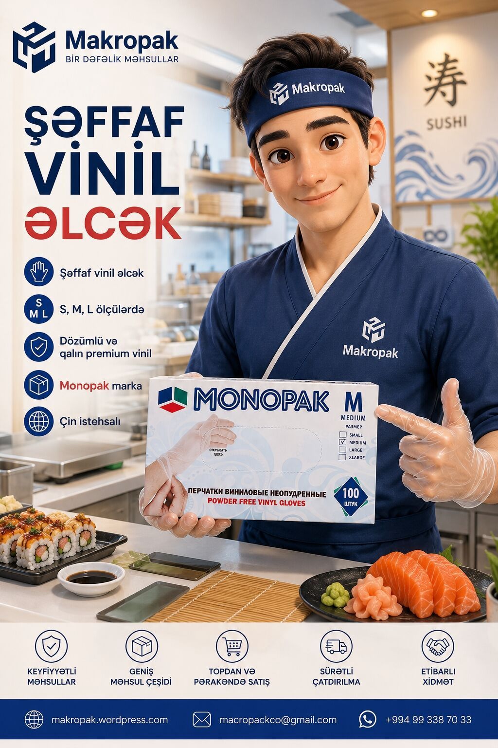 🧤 MONOPAK ŞƏFFAF VİNİL ƏLCƏK Qida sektoru üçün praktik və etibarlı — Qida məhsulları, Masazır