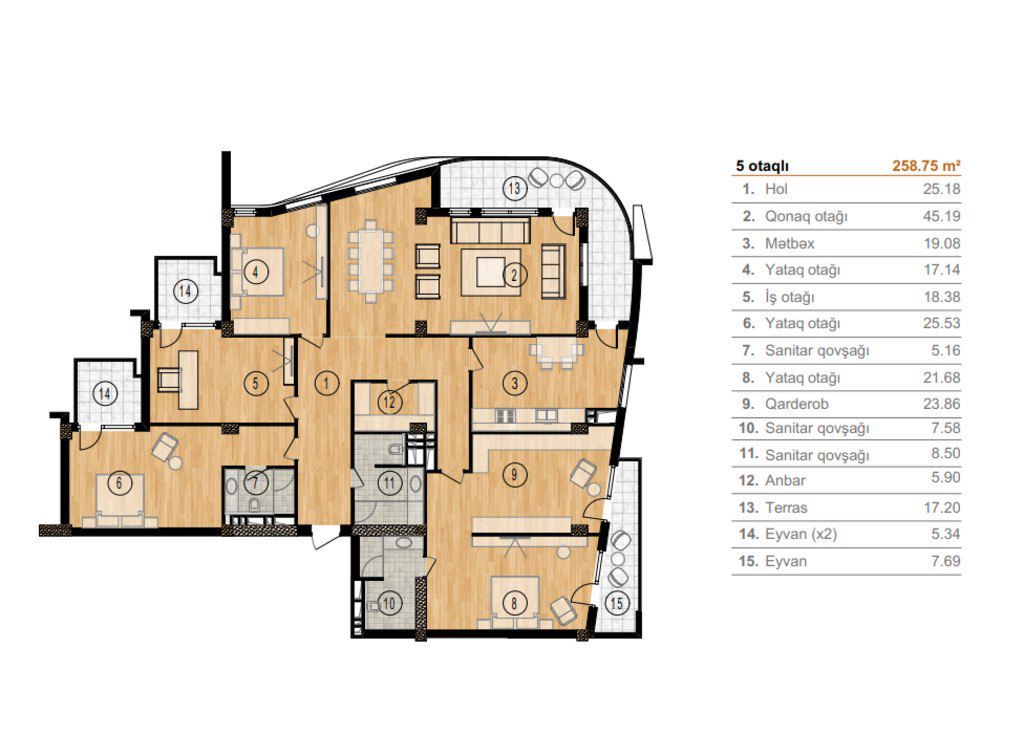 Satılır 5 otaqlı yeni tikili 259 m² — Mənzil, Bakı (5)